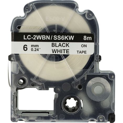 vhbw Label Tape Replacement for KingJim SS6KW for Label Printer 8m x 6 mm, Black on White (1/4)