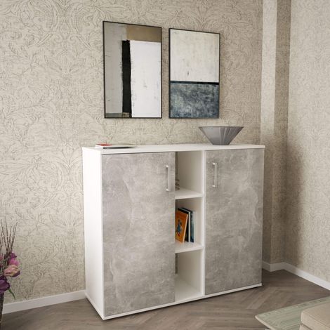 Mobiletto credenza da interno ingresso salotto in legno con 2 ante e 12 ripiani Linea Classic -  Bianco e marrone