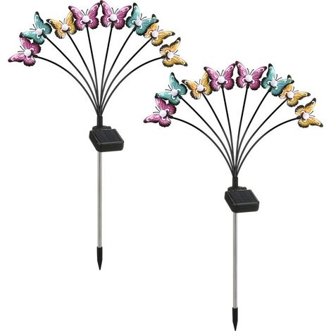 Lot 2 lampes solaires jardin fleur papillon – étanches – éclairage chemin, patio, mariage, Noël (1/5)