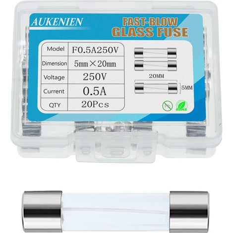 0,5A 0,5 Ampère 250V Fusible Verre 5x20MM Fusibles en Verre à Fusion Rapide pour Électroménager (1/5)