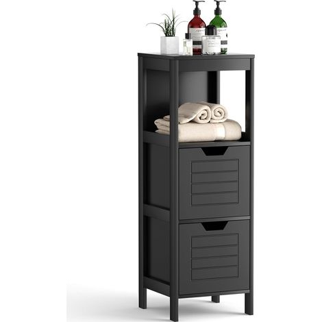Costway – Meuble salle de bain noir avec 2 tiroirs et 2 étagères – Panneaux MDF résistants à l'humidité – Design moderne pour salon et chambre