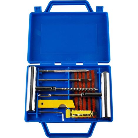Kit de réparation de pneus robuste avec boîte de rangement pour voitures, motos, quads, jeeps, camions et tracteurs. (1/2)