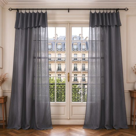 Lot de 2 voilages ajustables + 8 anneaux pince 140 x 270 cm "Evasion" Polyester effet lin (1/5)