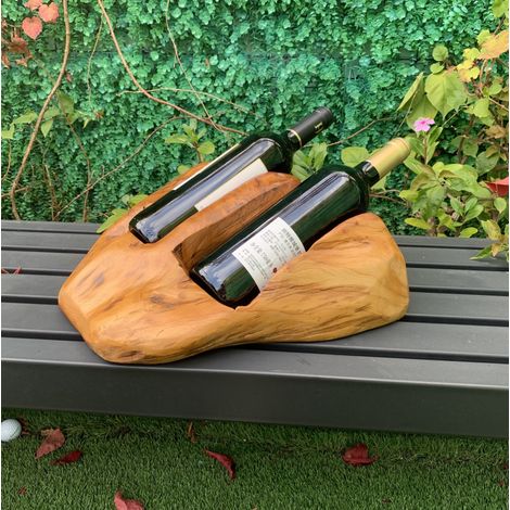 CHICFURN Botellero vintage de madera natural 36 x 33 x 21 cm, doble espacio (1/5)