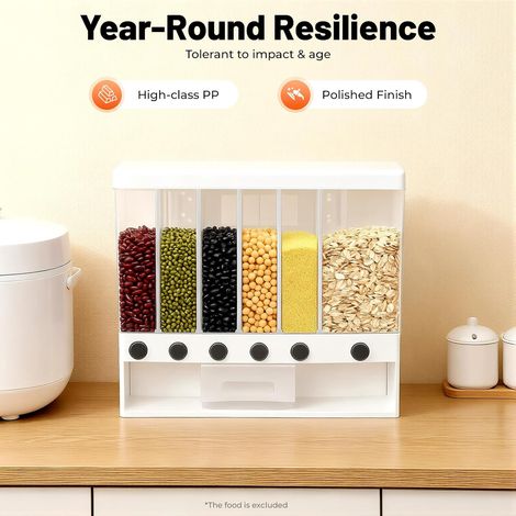 Cereales Spender 10 l mit abnehmbaren Trennwänden und Tasse mit manueller Skala, Spender für Müsli, Frühstück, für Küchen, Esszimmer, Nachttische, Speisekammer (1/5)
