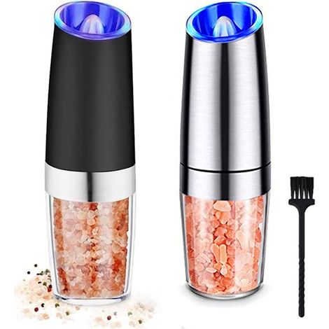 Moulin à poivre électrique Gravity, moulin à sel et à poivre à grosseur réglable, alimenté par batterie avec lumière LED, fonctionnement automatique d'une seule main (1/5)