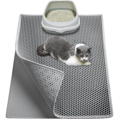 Katzenklo Matte EVA Katzenstreu Waben Doppelschicht Grau 76x61cm (1/5)