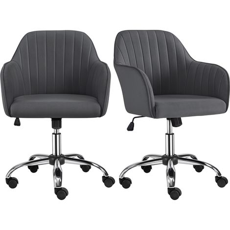 Yaheetech 2 Chaises de bureau Chaises d'ordinateur rotative à 360° en velours avec hauteur d'assise réglable pour la maison/le bureau Gris (1/5)