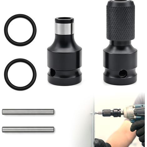 2 Pack Adaptateur Douille 1/2" Carré à 1/4" Hexagonal, Acier au Carbone, Pour Clé à Choc, Perceuse (1/5)