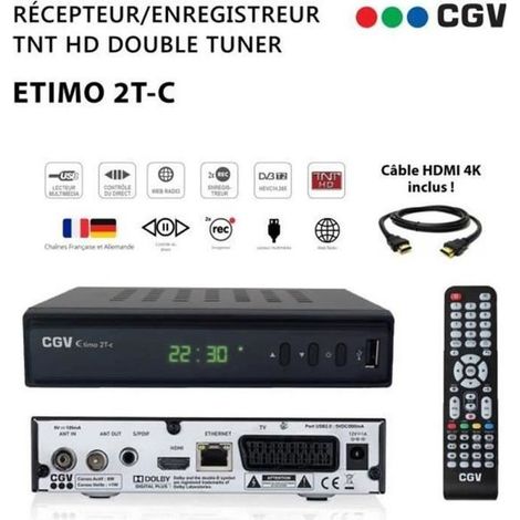 Récepteur Décodeur TNT HD - CGV - Etimo 2T-c - Double Tuner - HDMI - Noir