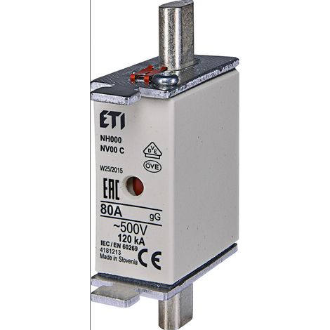 Fusible industriel à fusion lente NH00 WT-00C 80A 500V AC gG kombi ETI Polam 004181213