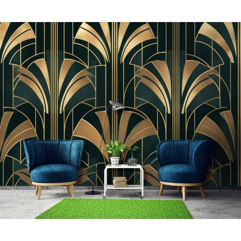 Fototapete Kunst Deco Gold Abstrakt, für Wohnzimmer und Schlafzimmer, 250 x 175 cm – Komplettset inkl. Kleister & Anleitung (1/5)