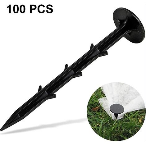 Lot de 100 piquets de sol en plastique noir résistant aux UV de 4,5 pouces (1/4)