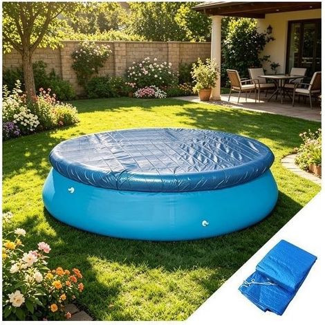 Couverture de piscine ronde de 290 cm de diamètre (244 cm x 8 pieds) - Couverture solaire en polyéthylène - Bleue (1/3)