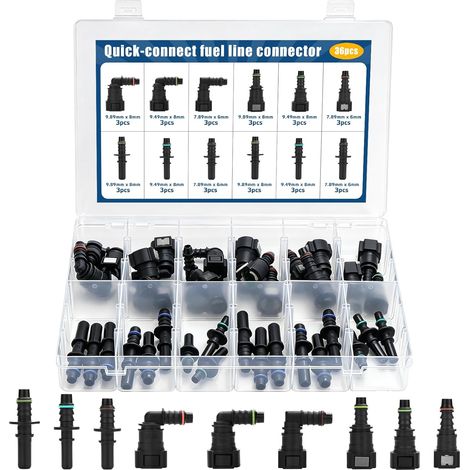 Lot de 36 raccords rapides, raccords de tuyau de carburant, raccords rapides de tuyau de carburant, SAE 9,89 mm 9,49 mm 7,89 mm, pour tuyau de carburant du moteur de voiture (1/5)