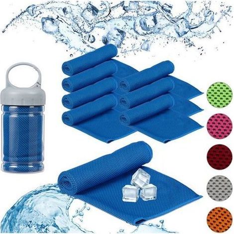 Relaxdays – Serviette de plage rafraîchissante lot de 8 – Microfibres 90 x 30 cm – Tissu absorbant pour sport et yoga – Couleur bleu