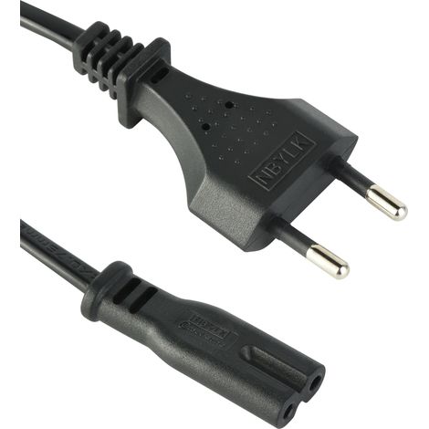 Cable d'alimentation Standard, câble de réseau PC IEC vers C7 2 M, H03VVH2-F 2 x 0,75, 250 V, Noir
