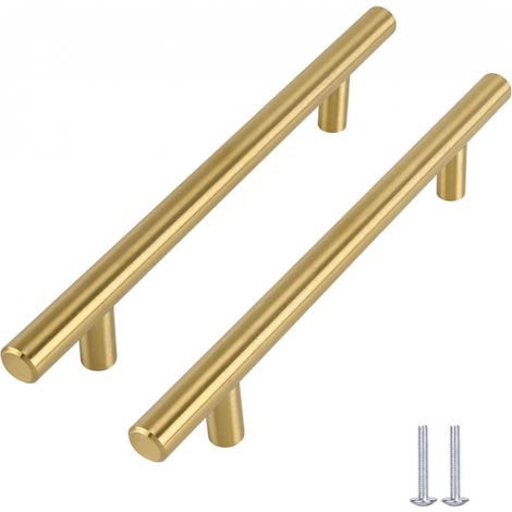 Set of 5 Brushed Gold Furniture Handles, Gold Stainless Steel Kitchen Cabinet Handles, 160mm Hole Spacing (1/5)