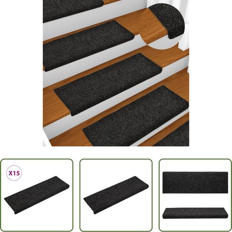 vidaXL Selbstklebend - Stufenmatten Selbstklebend 15 Stk. 65x21x4 cm Schwarz Rechteckiger Rand (1/5)