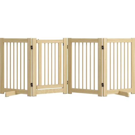 CHICFURN Barrera para perro de 204 x 75 cm de madera natural plegable con puerta y 2 patas (1/5)