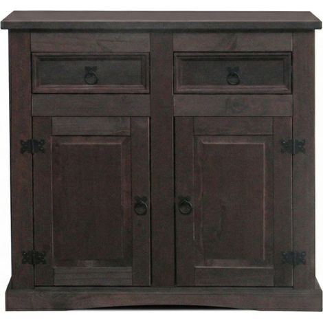 New Mexico Buffet, largeur 91 cm, hauteur 84 cm, avec 2 tiroirs et 2 portes, coloniales cémentées/ciré.