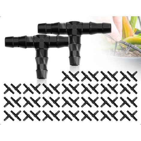50 Raccords de Tuyau Cannelés, Raccords en T pour Arrosage Goutte à Goutte, Raccord Cannelé pour Arrosage par Aspersion, pour Jardin et Pelouse (Noir) (1/5)