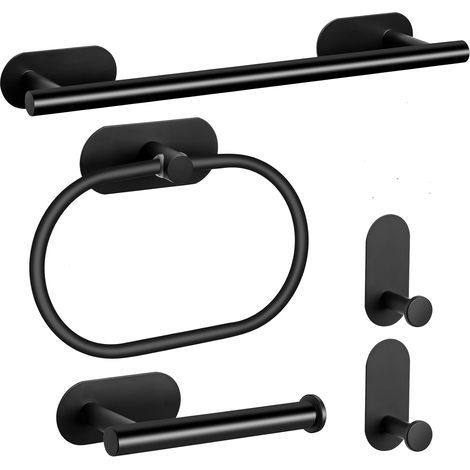Stainless steel wall-mounted towel rack, 5 pieces, for bathroom, bedroom and kitchen - Black (1/5)