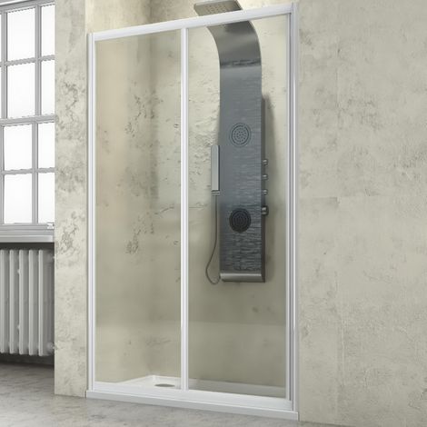 Ogomondo porta doccia scorrevole slide due ante cristallo temprato bianco misure 117-121xh185 cm trasparente - confezione 1 (1/2)
