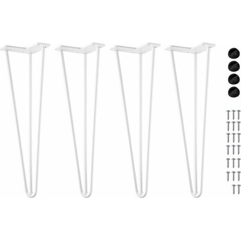 4x Pied de table en épingle à cheveux 420mm triple fil Ø 10mm à visser Table basse Chevet Banc Chaise Bureau Planche Bois Filaire Salon DIY, en métal blanc (1/4)