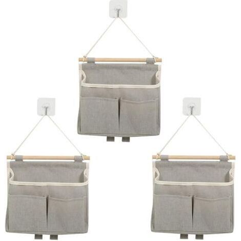 3 Pièces Sac de Rangement Suspendu, Sac de Rangement Mural avec 3 Poches Organiseurs Suspendus avec Crochet Adhésif Rayonnage de Porte de Grande Capacité pour Maisons, Bureaux, Caravanes(Gris) (1/4)