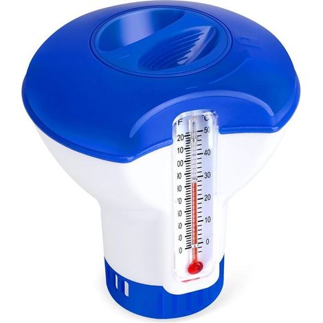 Distributeur Flottant pour Piscine avec Thermomètre, Doseur Automatique, Diffuseur Flottant Spa, Distributeur pour Piscine, Étang, Spa (1/5)