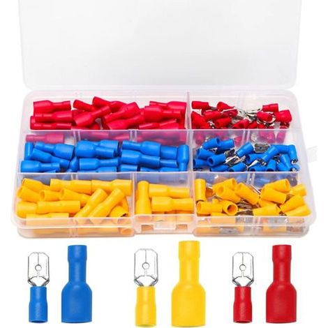 150 Pièces Cosse Connecteur à Sertir Électrique Set, Femelles et Mâles Bornes Isolées à Sertir, Cosse a Sertir, Cosses Electriques (1/5)