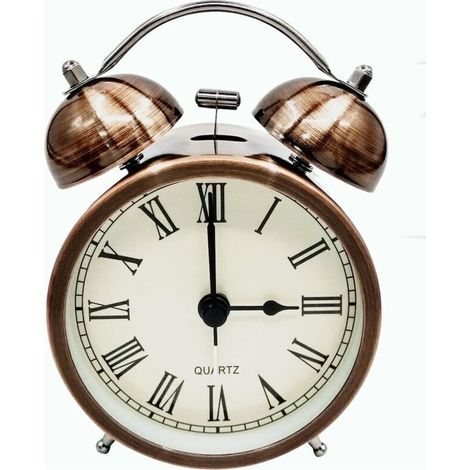 Réveil de voyage rétro Ulisem, horloge analogique à quartz silencieuse sans tic-tac avec double sonnerie et alarme puissante, fonctionne à piles pour réveiller les enfants endormis (7,6 cm) (1/4)