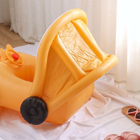 Matelas gonflable pour bébé avec auvent, en forme de voiture, avec siège de sécurité et volant pour les tout-petits, idéal pour les jeux d'été à la plage. (1/5)