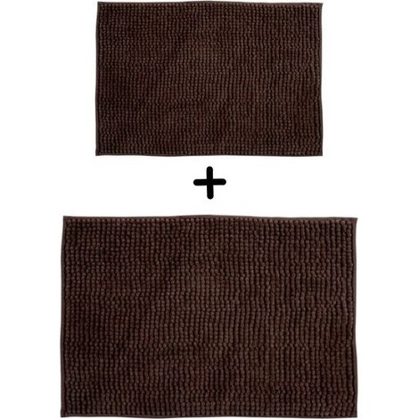 Juego de 2 alfombrillas de baño de microfibra CHENILLE 40x60 cm y 60x90 cm marrón MSV