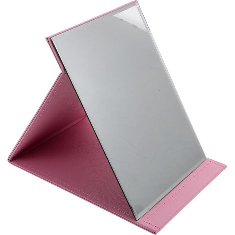 Miroir de maquillage pliable rose grand format avec étui en cuir PU, miroir de table pour la chambre et les voyages, haute définition, beauté féminine
