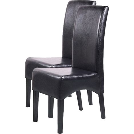 Lot de 2 chaises de salle à manger rembourrées en cuir noir avec dossier haut pieds en bois clair 040011611 (1/2)