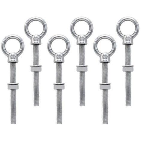 Lot de 6 Boulons à Oeil M8 x 80 mm - Vis à Anneau en Acier Inoxydable avec Filetage Métrique , Pour Fixation et Suspension ,