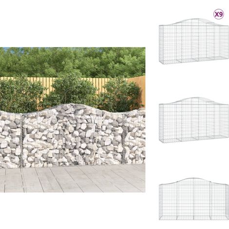 Gabionen mit Hochbogen 9 Stk. 200x50x100/120cm Verzinktes Eisen - Gabionen - Gabionenwand - Gartendeko - Gartenzubehör - Zaun (1/5)