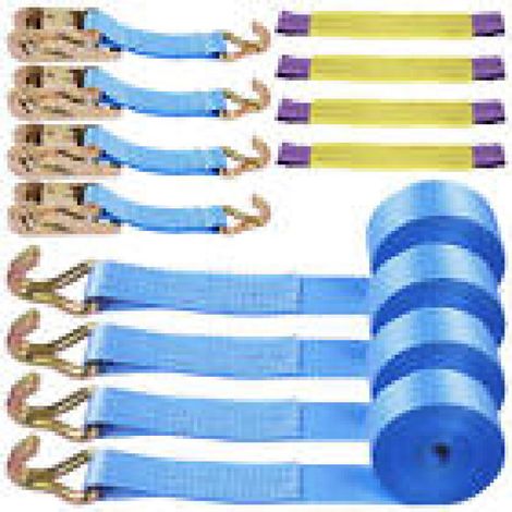 Lot de 4 Sangles à cliquet, 50 mm, 4 mètres, 5T, avec élingues rondes, pour transport véhicule (1/5)