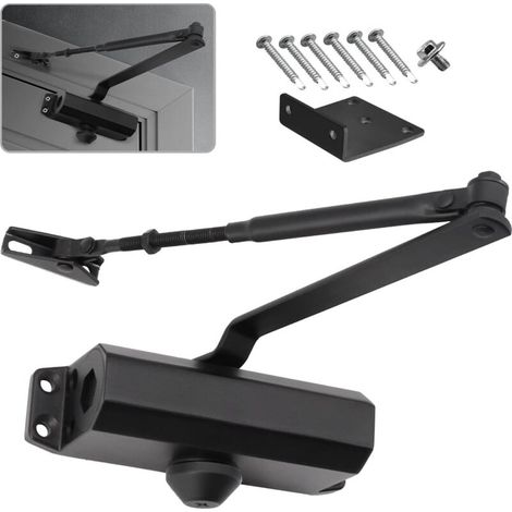 Ferme-porte Hydraulique Automatique avec Dispositif D'arrêt, Ferme Porte à Ressort Réglable, Tampon Fermé usage Commercial et Résidentiel Porte de 20-40 kg（Noir）