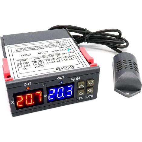 Digitaler Temperatur- und Feuchtigkeitsregler STC-3028, 110–220 V, Thermostat-Luftbefeuchter mit Feuchtigkeitssensor für Warmwasserbereiter und Kühlschränke