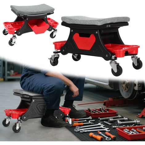 TolleTour Taburete de taller ergonómico con ruedas 410 lb / 185 kg y asiento de espuma