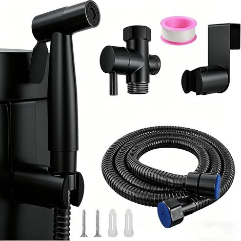 Pulvérisateur de Bidet à Main Noir, Kit Douchette WC Complet en Acier Inoxydable, Douche WC avec Tuyau 1.5m, Pression d'Eau Réglable pour Hygiène Intime, Salle de Bain, Bébé et Animaux (1/5)