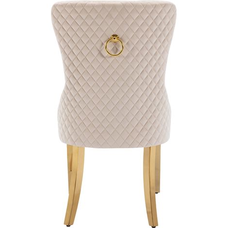Silla de comedor de terciopelo beige con patas de acero inoxidable dorado 50,5 x 45 x 95 cm (1/5)