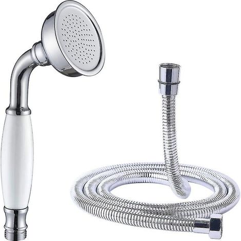 Soffione doccia classico per il bagno, doccetta a mano in stile tradizionale a telefono, maniglia in ceramica retrò, soffione a pioggia, con tubo flessibile da 1,5 metri (cromato). (1/2)