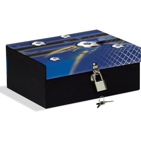 Boîte avec cadenas 18,5 x 14 x 7,5 cm pour garder les secrets, les bijoux et les figurines, le football bleu et noir (1/4)