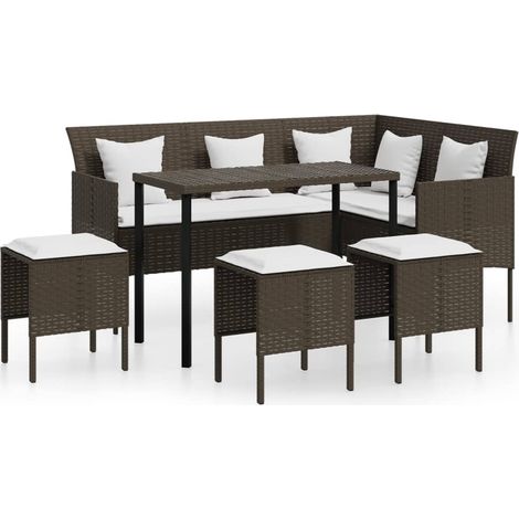 Set de sofás forma de L 5 pzas cojines ratán sintético marrón vidaXL (1/6)