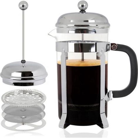 Cafetière à Piston 1 Litre en Acier Inoxydable avec 2 Filtres Réutilisables (1/5)