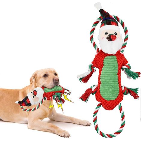 Jouet couineur de Noël pour chien, peluche de Noël avec papier froissé et cordes en coton pour chiot, jouet couineur interactif de Noël pour chien moyen à grand (1/5)